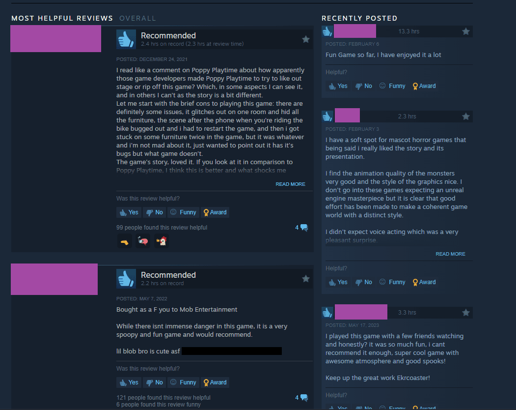 Screenshot of highly-rated positive Steam reviews for the game Venge, many of which express dissatisfaction with Mob Entertainment over the plagiarism allegations.