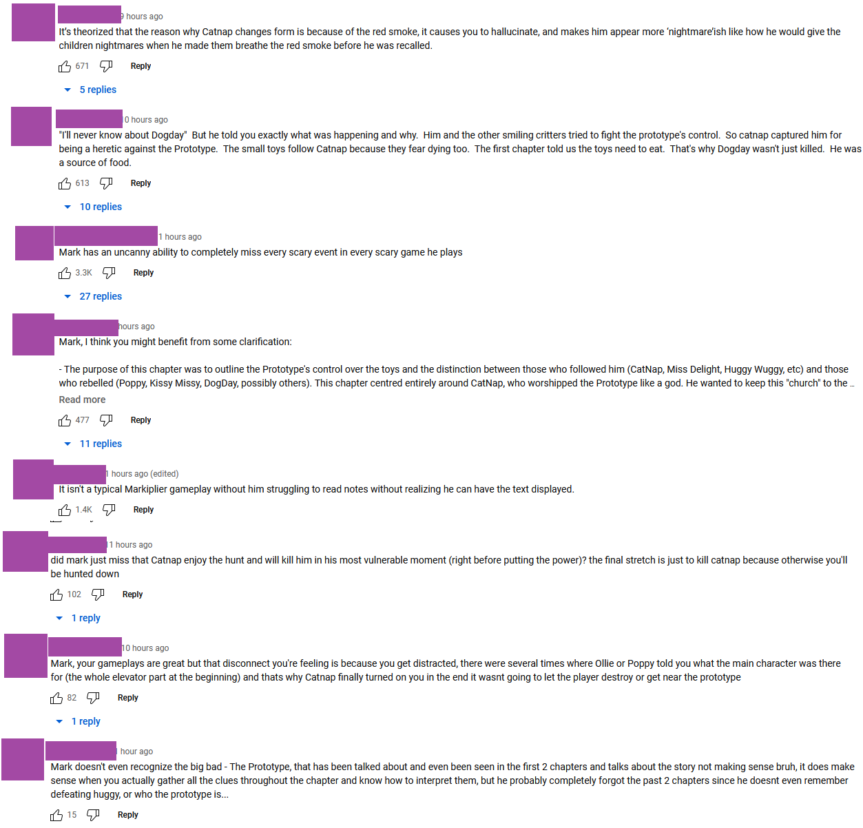 A screenshot of commenters from Markiplier's video criticizing his difficulty to follow the story of the franchise.